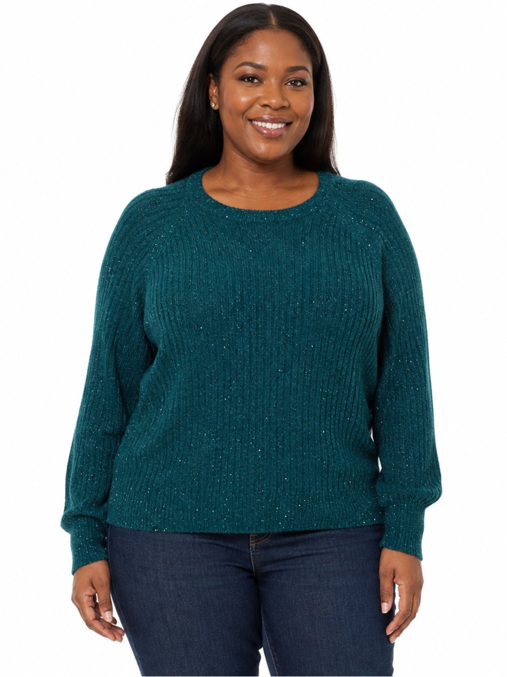 Liz Claiborne Teal Green Sparkle Shimmer Ribbed Knit Sweater - Size PXL NWT